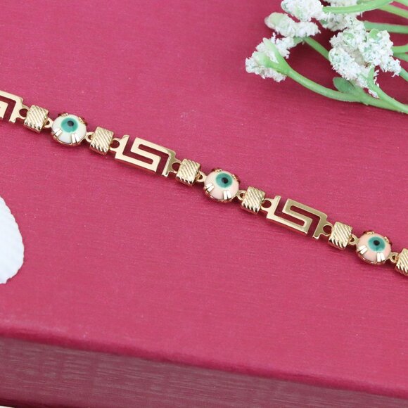 "Greek Key Evil Eye Rose Gold Bracelet, XPNL0825 - Picture 1 of 12